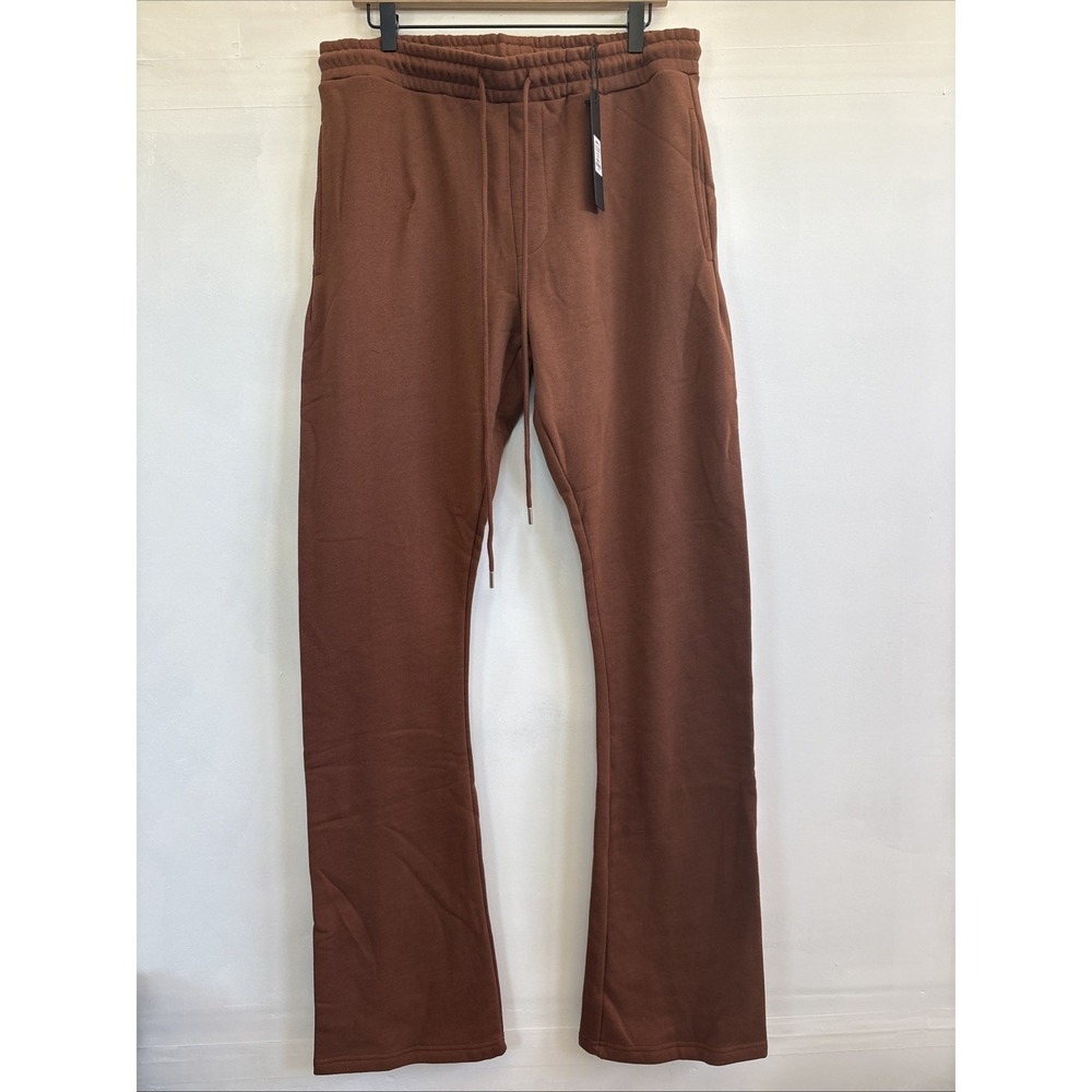 Nova Men Tyson Skinny Stacked Flare Sweatpants Extra Large Chocolate Pockets NWT